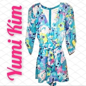 YUMI KIM Floral “Liz” Silk Chiffon Romper Blue, Small